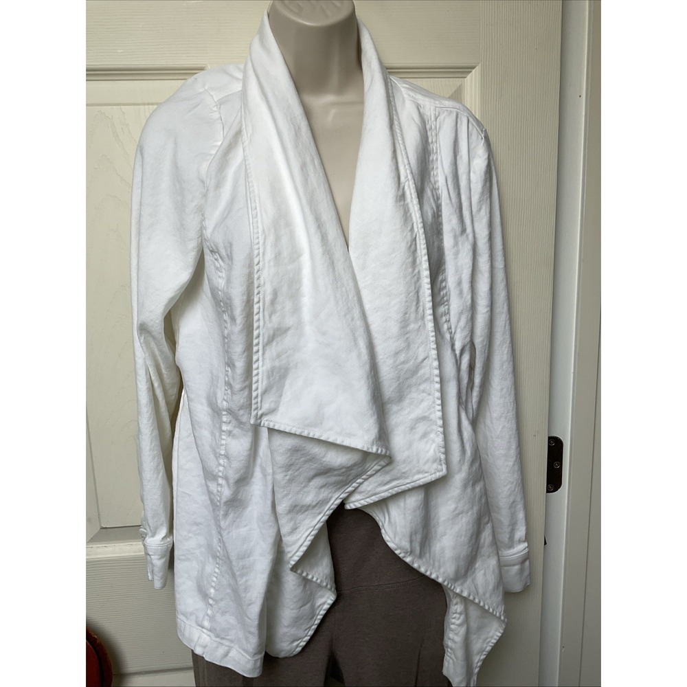 Not Your Daughters Jeans Linen Jacket Small White Waterfall Draped Open Coastal - Picture 9 of 9
